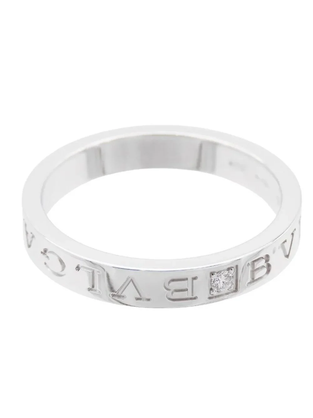 Bvlgari White Gold 18K Diamond Double Logo Ring